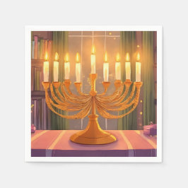 Happy Hanukkah Menorah Candles Oil Painting スタンダードカクテルナプキン