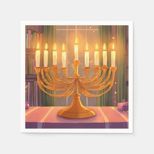 Happy Hanukkah Menorah Candles Oil Painting スタンダードカクテルナプキン (正面)
