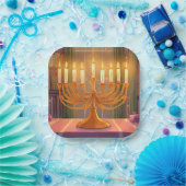 Happy Hanukkah Menorah Candles Oil Painting ペーパープレート (パーティー)