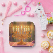 Happy Hanukkah Menorah Candles Oil Painting ペーパープレート (パーティー)