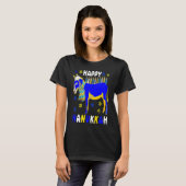 Happy Hanukkah Menorah Donkey Wearing Jewish Hat F Tシャツ (正面フル)