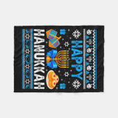Happy Hanukkah Menorah Dreidel Ugly Chanukah Pajam フリースブランケット (正面(横))