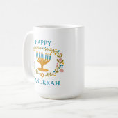 HAPPY HANUKKAH Menorah floral Jewish Holiday コーヒーマグカップ (正面左)