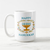 HAPPY HANUKKAH Menorah floral Jewish Holiday コーヒーマグカップ (左)