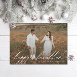 Happy Hanukkah Menorah Hanukkiah Photo シーズンカード<br><div class="desc">Happy Hanukkah in flowy letters with hanukkiah in the center over full bleed photo; also available in real foil</div>