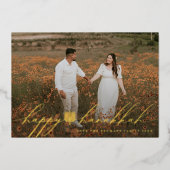 Happy Hanukkah Menorah Hanukkiah Photo 箔シーズンカード (正面)