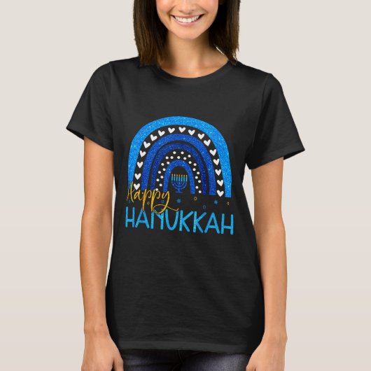 Happy Hanukkah Menorah Rainbow Jewish Gift Women K Tシャツ (正面)
