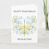 Happy Hanukkah Menorah with Flowers Mom & Dad カード (正面)