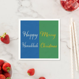 Happy Hanukkah Merry Christmas Dual Holiday Design スタンダードカクテルナプキン
