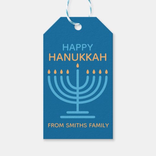 Happy Hanukkah Minimalist Blue Family Photo ギフトタグ (正面)