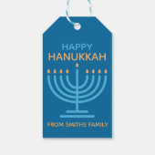 Happy Hanukkah Minimalist Blue Family Photo ギフトタグ (裏面)