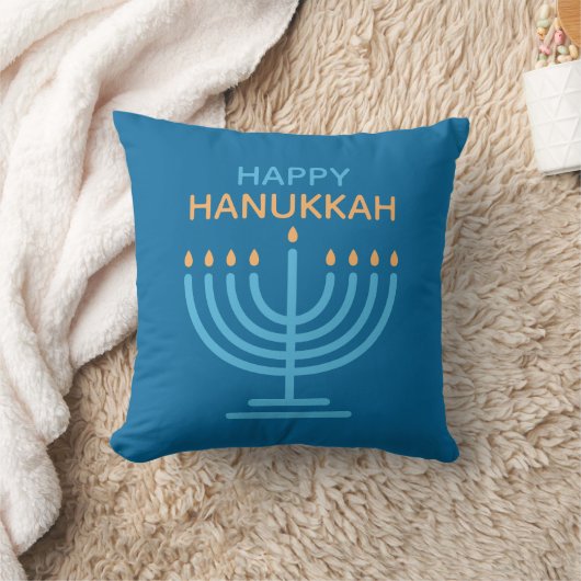 Happy Hanukkah Minimalist Blue Family Photo クッション (ブランケット)