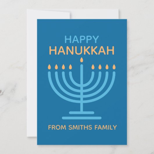 Happy Hanukkah Minimalist Blue Family Photo シーズンカード (正面)