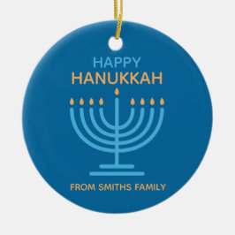 Happy Hanukkah Minimalist Blue Family Photo セラミックオーナメント