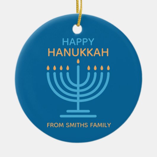 Happy Hanukkah Minimalist Blue Family Photo セラミックオーナメント (正面)