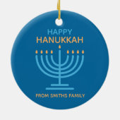 Happy Hanukkah Minimalist Blue Family Photo セラミックオーナメント (裏面)
