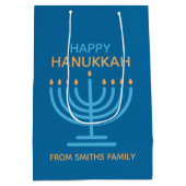 Happy Hanukkah Minimalist Blue Family Photo ミディアムペーパーバッグ (裏面)