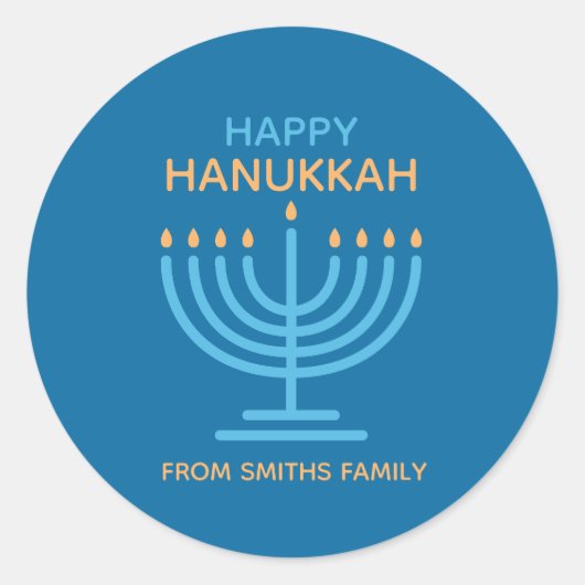 Happy Hanukkah Minimalist Blue Family Photo ラウンドシール (正面)