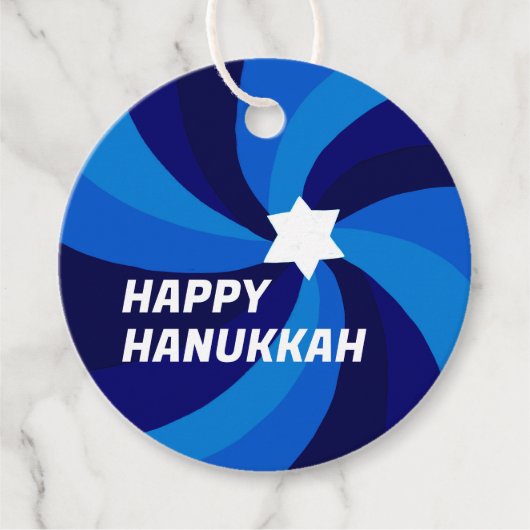 HAPPY HANUKKAH Modern Swirl Star of David Custom フェイバータグ (正面)