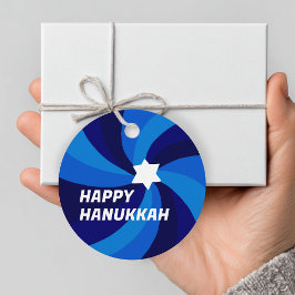 HAPPY HANUKKAH Modern Swirl Star of David Custom フェイバータグ