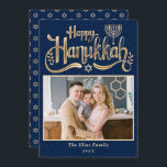 Happy Hanukkah Navy Blueエレガントと金ゴールド写真 シーズンカード<br><div class="desc">ハッエレガントプハヌッカネイビーブルーと金ゴールドフォトホリデーカード</div>