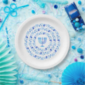 Happy Hanukkah Party Beautiful Blue Decoration ペーパープレート (パーティー)