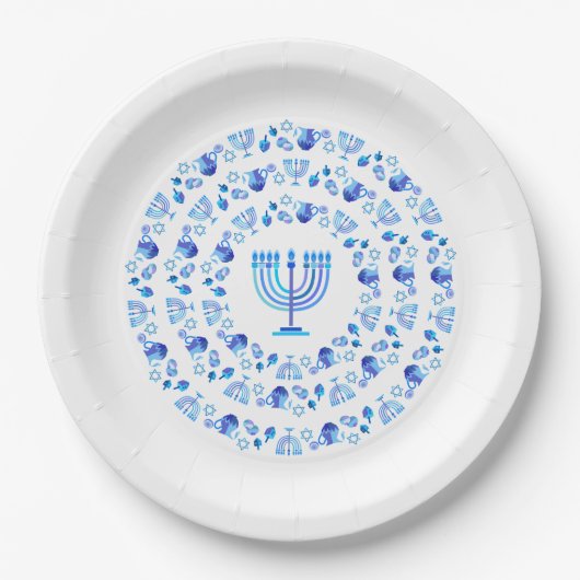 Happy Hanukkah Party Beautiful Blue Decoration ペーパープレート (正面)