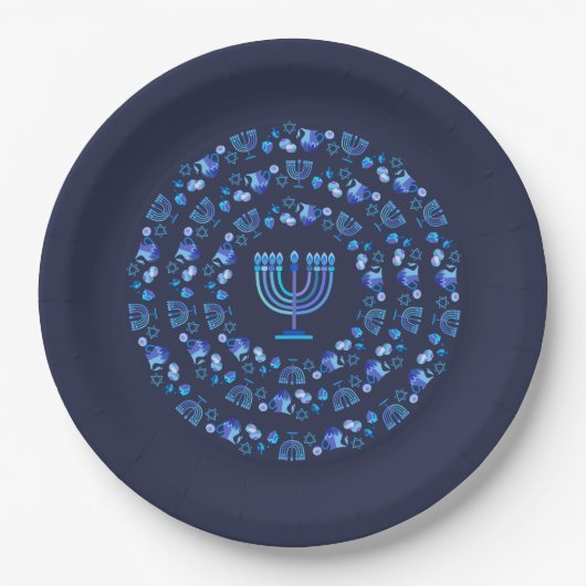 Happy Hanukkah Party Beautiful Blue Decoration ペーパープレート (正面)