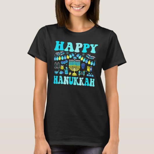 Happy Hanukkah Party Decoration Menorah Dreidel Bo Tシャツ (正面)