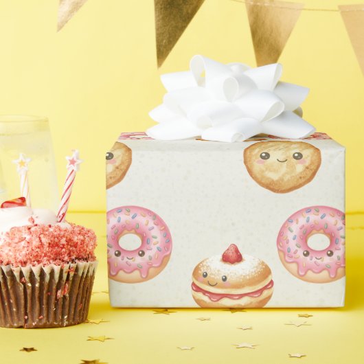 Happy Hanukkah Pattern - Cute Donuts ラッピングペーパー (誕生日パーティー)