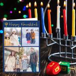 Happy Hanukkah Photo Collage モダン Blue Folded シーズンカード<br><div class="desc">カスタマイズモダン可能なユダヤ人家族の写真コラージュ冬の写真のコレクションとハヌカー折り畳まれたカード。3つの写真レイアウトお気に入りの上のハヌカー（ユダヤ教の祭り）思い出を追加しモダンて、（ユダヤ教）メノラーと金ゴールドの草書体の下に。別のカスタマイズ写真とメッセージを含む。</div>