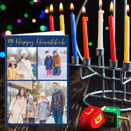 Happy Hanukkah Photo Collage モダン Blue Folded シーズンカード