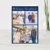 Happy Hanukkah Photo Collage モダン Blue Folded シーズンカード (正面)