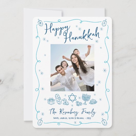 Happy Hanukkah Photo Hand Drawn Doodles Your Note シーズンカード (正面)