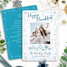 Happy Hanukkah Photo Hand Drawn Doodles Your Note シーズンカード