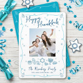 Happy Hanukkah Photo Whimsical Hand Drawn Doodles シーズンカード