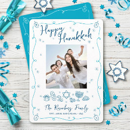 Happy Hanukkah Photo Whimsical Hand Drawn Doodles シーズンカード