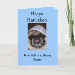 Happy Hanukkah Pug card シーズンカード<br><div class="desc">Hanukkah holiday card with pug on it with yarmulke on top of head</div>