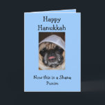 Happy Hanukkah Pug card シーズンカード<br><div class="desc">Hanukkah holiday card with pug on it with yarmulke on top of head</div>