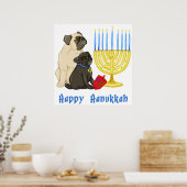 Happy Hanukkah Pugs and Data カスタマイズ Poster - ポスター (キッチン)