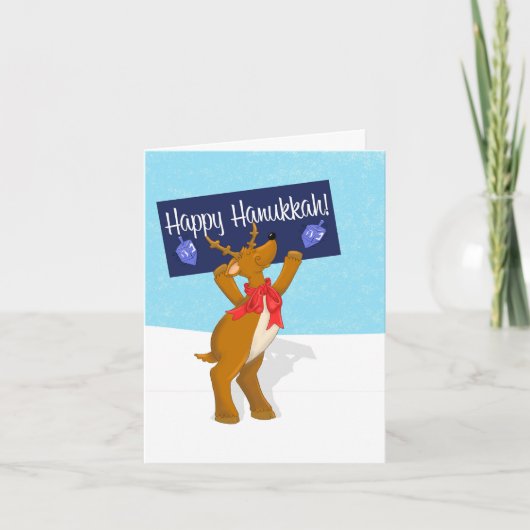 Happy Hanukkah Reindeer with Sign 4.25x5 カード (正面)