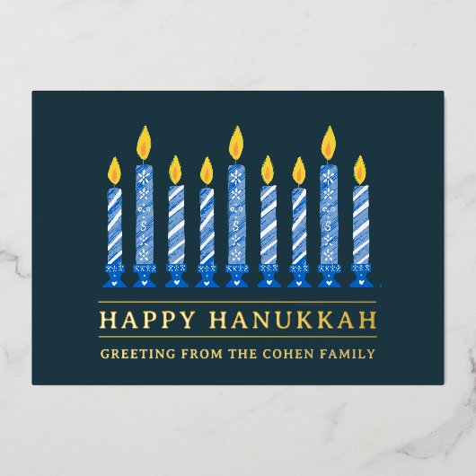 Happy Hanukkah | Simple Elegant Candle Greeting  箔シーズンカード (正面)