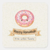 "Happy Hanukkah" Smiling Donut Stickers スクエアシール (正面)