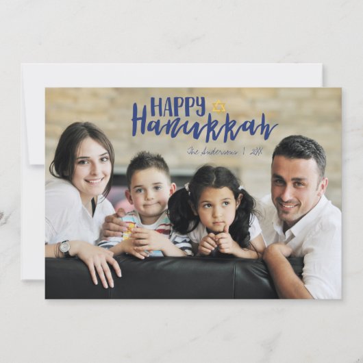 Happy Hanukkah Star of David Holiday Photo Card シーズンカード (正面)