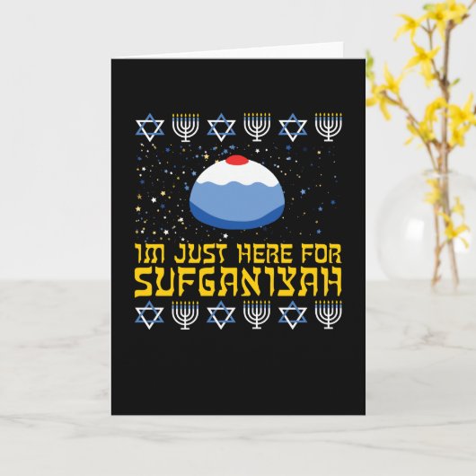 Happy Hanukkah Sufganiyah Jewish Funny Holiday カード (黄色い花)