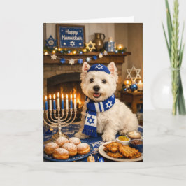 Happy Hanukkah Westie Card – Festive Jewish Dog カード