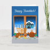 Happy Hanukkah Window Scene Cozy Winter  カード (正面)