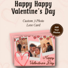 Happy Happy Valentines Day 3 Photo Custom シーズンカード