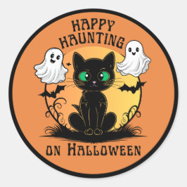 Happy Harting Black Catハロウィーンステッカー ラウンドシール