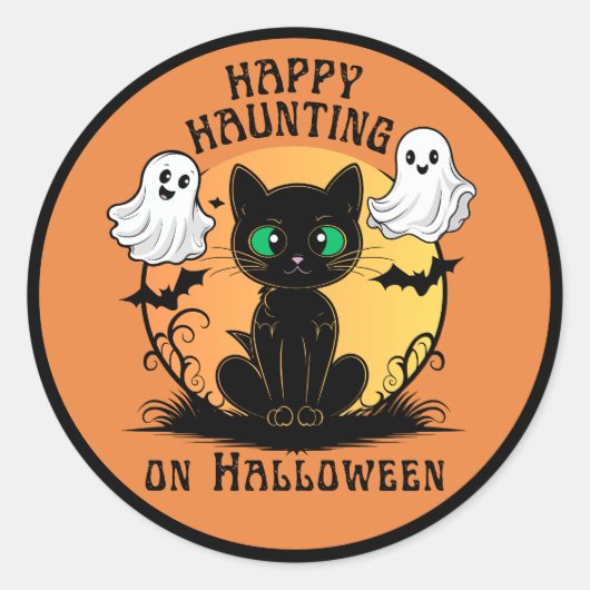 Happy Harting Black Catハロウィーンステッカー ラウンドシール (正面)